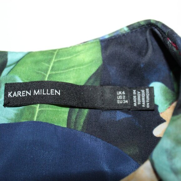 Karen Millen Blue and Pink Fit and Flare Tropical Floral Print Dress Size 2 - Picture 4 of 4
